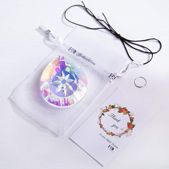 H&D HYALINE & DORA Crystal Rainbow Sun Catcher Hang for Window Glass Drop Pendant Lamp Chandelier Lamp Prisms, 76mm