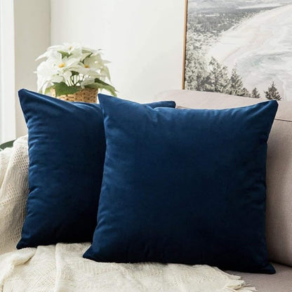 MIULEE 24x24 Inch Euro Sham Velvet Pillow Covers, Set of 2 Large Square Decorative Pillows - Dark Blue Super Soft for King Bed, Sofa, Couch, Accent Chairs
