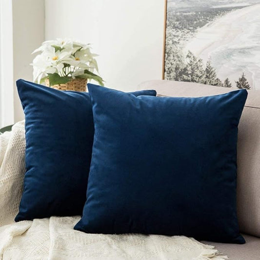 MIULEE 24x24 Inch Euro Sham Velvet Pillow Covers, Set of 2 Large Square Decorative Pillows - Dark Blue Super Soft for King Bed, Sofa, Couch, Accent Chairs