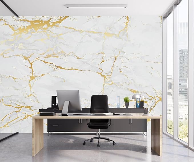 White Gold Marble Wallpaper Modern Abstract Wallpaper Mural for Living Room Offic（Not Peel and Stick）