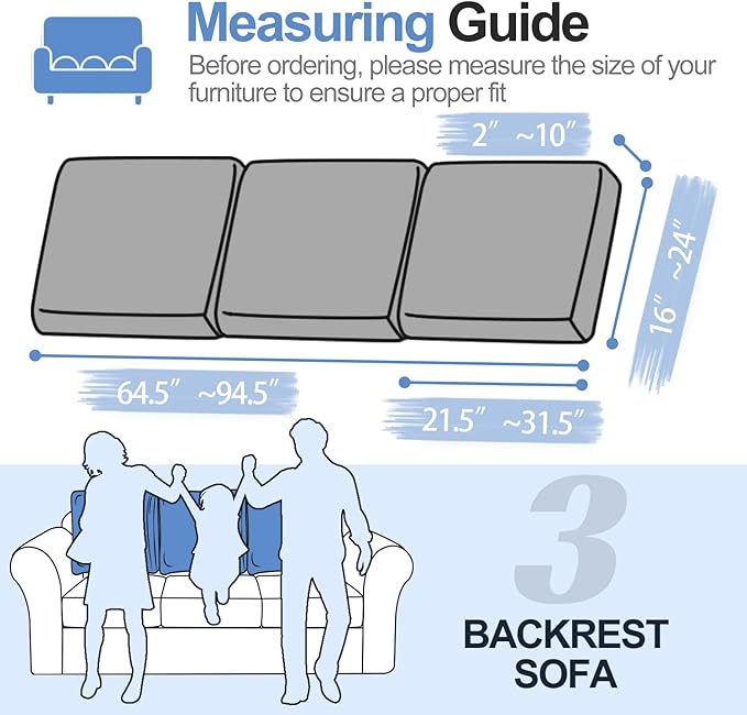 Large Backrest Cushion Covers Super Stretch Back Covers for 3 Cushion Couch Sofa, Couch Back Cushion Covers Featuring with Chenille Yarn (Softer Version, 3PC, Dark Grey)