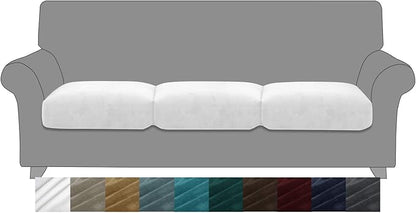 MAXIJIN Velvet Stretch Seat Cushion Covers Couch Cushion Cover for Individual Cushions Sofa Seat Cushion Slipcovers with Elastic Bottom (3 Piece XL Sofa Cushion Covers, White)