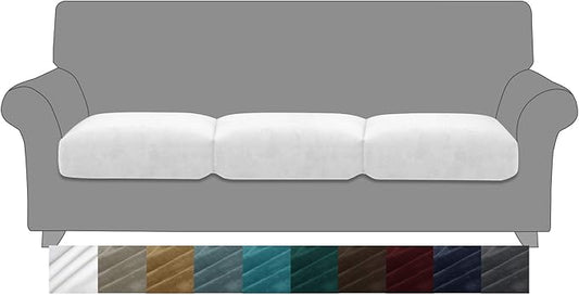 MAXIJIN Velvet Stretch Seat Cushion Covers Couch Cushion Cover for Individual Cushions Sofa Seat Cushion Slipcovers with Elastic Bottom (3 Piece XL Sofa Cushion Covers, White)