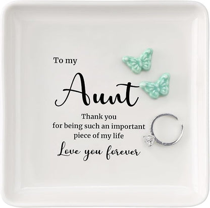 HOME SMILE Aunt Gifts for Christmas Mothers Day-Butter Ring Dish Jewelry Tray-Birthday Gifts for Auntie from Niece-Aunt and Niece Gifts- Thank You for Being Such An Important Piece