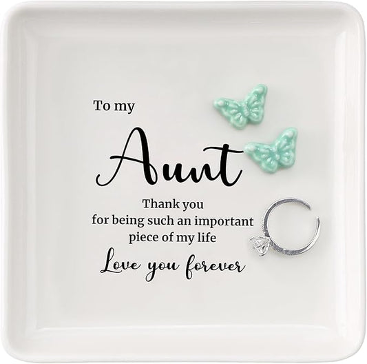 HOME SMILE Aunt Gifts for Christmas Mothers Day-Butter Ring Dish Jewelry Tray-Birthday Gifts for Auntie from Niece-Aunt and Niece Gifts- Thank You for Being Such An Important Piece