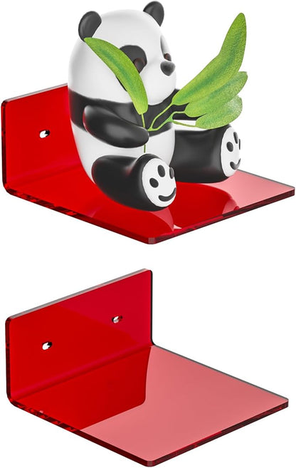 Sezanrpt 6 Inches Acrylic Small Wall Shelves, Red Floating Shelf for Wall Mounting, Acrylic Display Ledges for Funko Pop Figures, Home Décor, Living Room, Gaming Room, Plants, 2 Pack