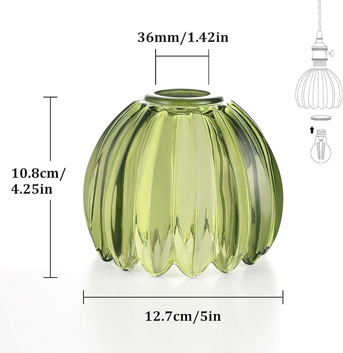 Tulip Lamp Shades Replacement, 5" Dia. * 4.25" H Green Glass Sconce Shade Heavy and Thick for Wall Sconces Pendant Lights Ceiling Lights Chandelier, 2 Pack