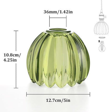 Tulip Lamp Shades Replacement, 5" Dia. * 4.25" H Green Glass Sconce Shade Heavy and Thick for Wall Sconces Pendant Lights Ceiling Lights Chandelier, 2 Pack
