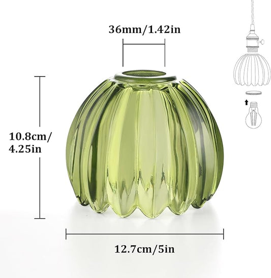 Tulip Lamp Shades Replacement, 5" Dia. * 4.25" H Green Glass Sconce Shade Heavy and Thick for Wall Sconces Pendant Lights Ceiling Lights Chandelier, 2 Pack