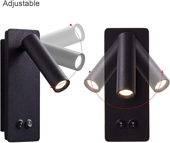 LED Reading Wall Lights for Bedroom, Backlight Night Wall Lamp, Plug in Cord Adjustable Wall Sconces, Book Reading Lamps, Backlight 3W+12W 3000k Warm Wall Light (Black)