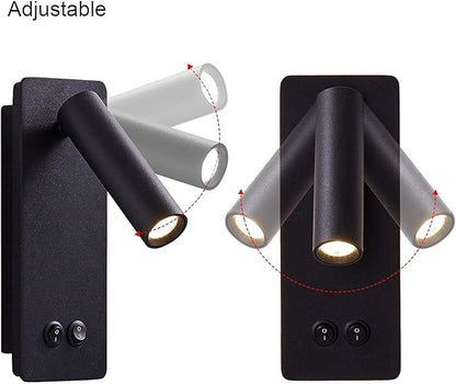 LED Reading Wall Lights for Bedroom, Backlight Night Wall Lamp, Plug in Cord Adjustable Wall Sconces, Book Reading Lamps, Backlight 3W+12W 3000k Warm Wall Light (Black)