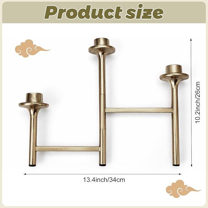 3 Arm Taper Brass Candelabra Vintage Foldable Metal Candle Holder for Fireplace Mantel Entryway Table Home Decor 10.25" H x 14" W x 2.5" D