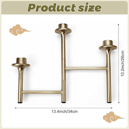 3 Arm Taper Brass Candelabra Vintage Foldable Metal Candle Holder for Fireplace Mantel Entryway Table Home Decor 10.25" H x 14" W x 2.5" D
