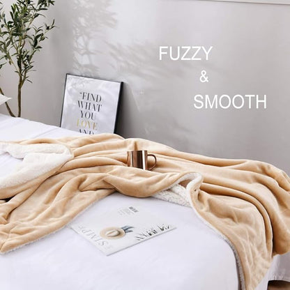 NANPIPER Reversible Sherpa Flannel Blanket Super Soft Fuzzy Lightweight Fleece Microfiber for Bed/Couch (50"x60",Beige)
