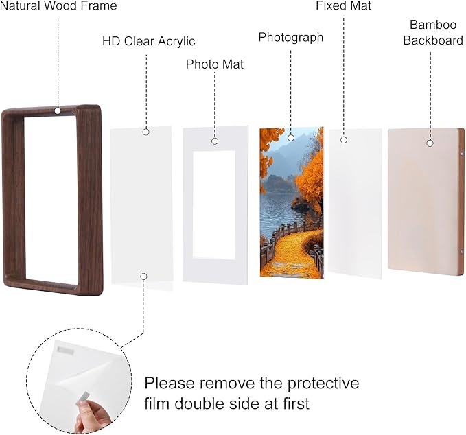 TEYCLZORE 5x7 Natural Walnut Picture Frame, Handmade Photo Frame, Display 3.5x5 Picture with Mat or 5x7 Without Mat, Tabletop Display and Wall Hanging