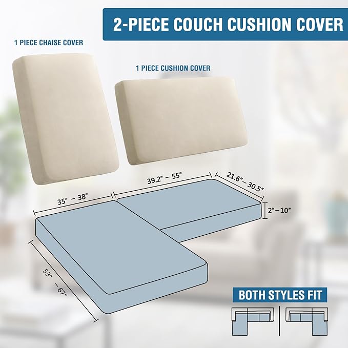 H.VERSAILTEX Fleece 2 Piece Sectional Couch Covers L Shape Stretch Couch Cushion Covers Thick and Soft Sofa Covers for Sectional Sofa Set Washable (2 Seater + 1 Chaise, Ivory)