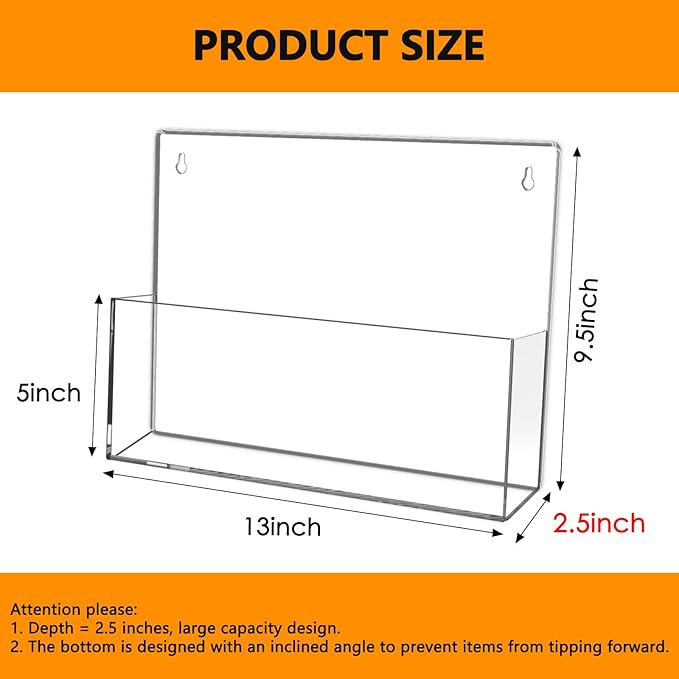 2 Pack Clear Acrylic File Holder Wall Mount Self Adhesive, Legal Size Hanging Paper Organizer, Wall Pocket File Holder Storage for Letter Folder Brochure Magazine Bookshelf Literature Display