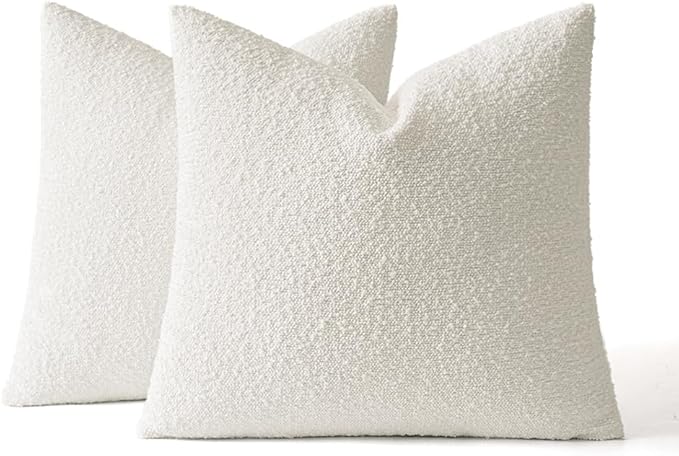 MIULEE 22x22 Inch Decorative Euro Sham Throw Pillows for Bed Set of 2 Textured Boucle Neutral Winter Throw Pillow Covers White Accent Solid Euro Couch Pillowcases Sofa Livingroom Home Decor