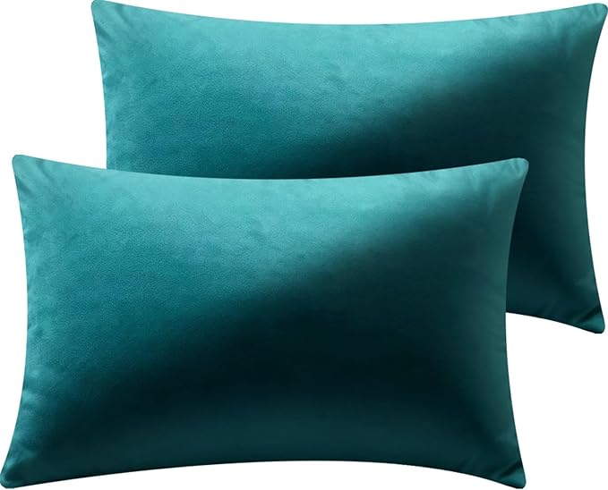 2 Pack 12x20 Pillow Cover Velvet Pillow Covers, Square Throw Pillow Covers for Living Room Decorations Throw Pillow Case, Throw Pillow Cover Cushion Cover for Sofa Bedroom Car, Teal Velvet