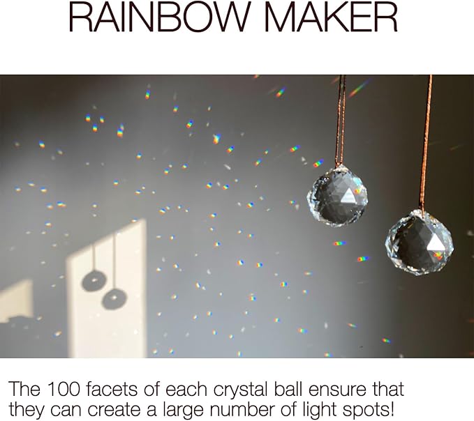 2PCS 4cm Clear Ball Crystal Sun Catcher Prisms, stino Hanging Suncatchers with Glass Prism, Rainbow Maker for Windows, Home, Room, Garden Decor (1, Ball Clear 2Pcs)