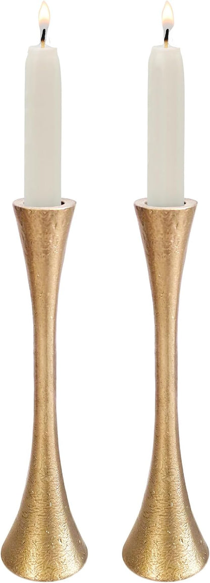 Yair Emanuel Shabbat Candle Holders Tapered Design, Brass or Silver Finish, Shabbos Candlestick Holders Judaica Wedding Gift (Antique Brass, 8.3 Inch)
