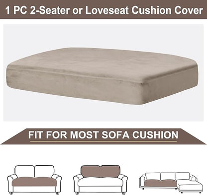 NAISI Couch Cushion Covers 1 Piece Velvet Stretch Loveseat Cover or 2 Seat Sofa Cover Soft Individual Couch Covers for Sectional Sofa(1 PC for 2-Seat Cushion or Loveseat,Taupe)
