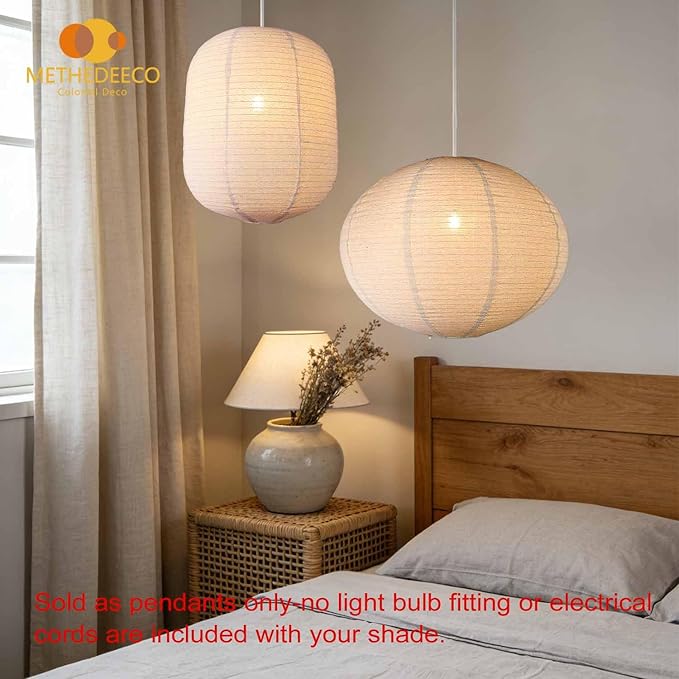 2PCS hanging lamp shade Oval Cylinder Linen Pendant Light Shade 20+13.5inch Hanging Fabric LampShade Beige Lanterns for Living Room, Dining Room, Bedroom Décor, Hotel, Window Display & Gift Giving