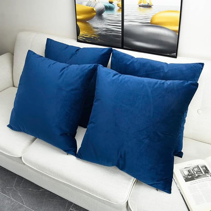 Artaimee Navy Blue Velvet Throw Pillow Covers 22x22 Set of 4 - Soft, Smooth Cushion Covers for Sofa, Couch, Bed, Office & Home Décor
