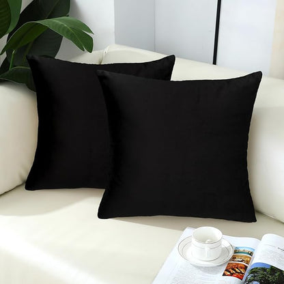 mixeoo Black Comfy Throw Pillow Covers Decorative Velvet Square Couch Cushion Cases for Livingroom Sofa Decor, Set of 2,18 x 18 Inches