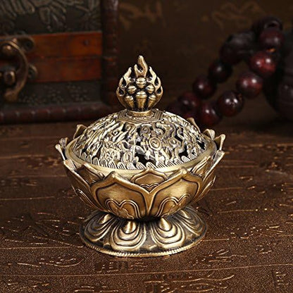 Lotus Incense Burner Holder Cone Incense Holder 9 Holes Vintage Incense Burner Cover for Stick and Cone Incense(Bronze)