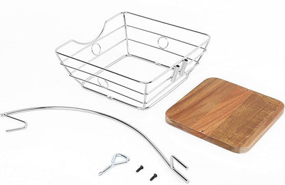 Livabber Countertop Fruit Basket Bowl with Banana Hanger, Modern Standing Fruit Vegetable Bowl Storage, with Banana Tree Holder for Kitchen Dinning Table (Square Wood, Chrome)