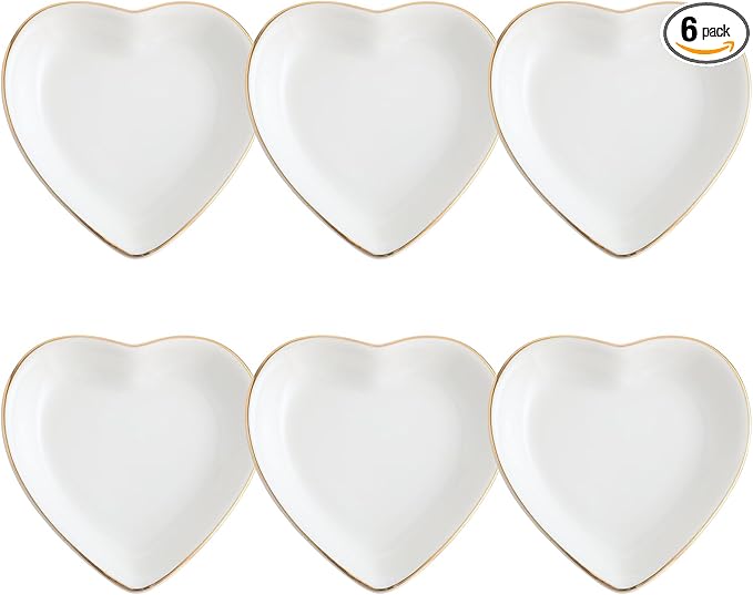 Shappy 6 Pcs White Ceramic Jewelry Tray 4.5 in Ring Holder Trinket Dish for Christmas Friendship Wedding Birthday Gifts(Heart)
