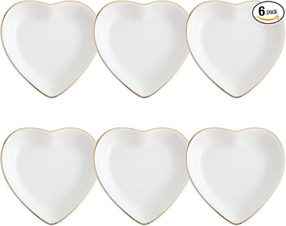 Shappy 6 Pcs White Ceramic Jewelry Tray 4.5 in Ring Holder Trinket Dish for Christmas Friendship Wedding Birthday Gifts(Heart)