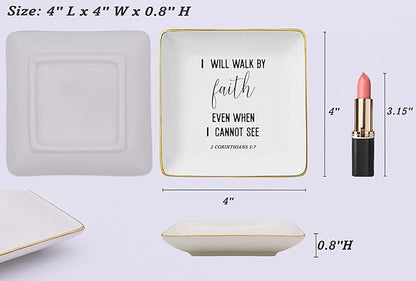 Christian Scripture Religious Bible Verse Gifts,Inspirational Gift,I Will Walk By Faith Even When I Cannot See-Affirmation Mother's Day,Birthday,Christmas Gift-Jewelry Tray Trinket Holder Ring Dish