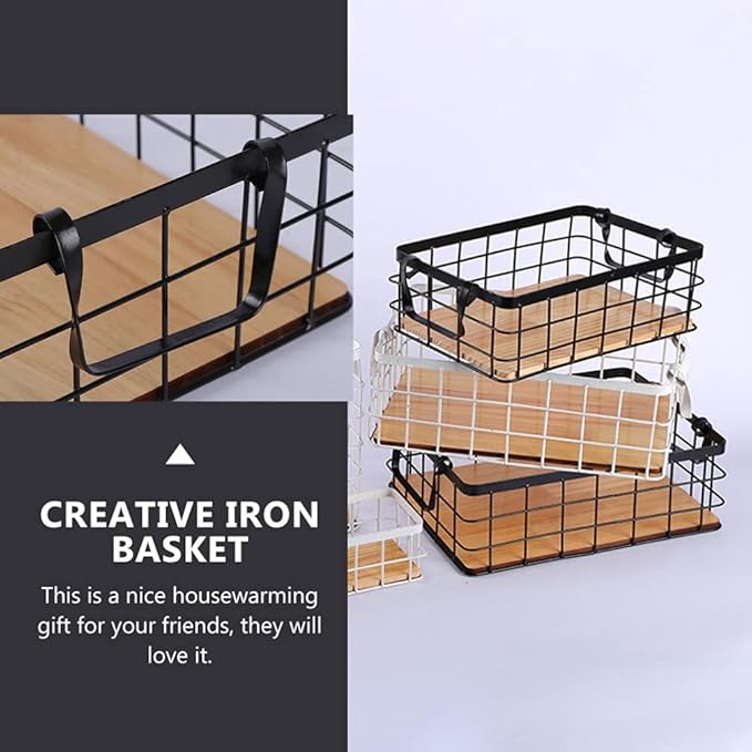 Cabilock Sturdy Iron Wire Basket Decorative Bread Display Basket Handle for Kitchen Home Decor