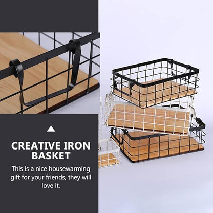 Cabilock Sturdy Iron Wire Basket Decorative Bread Display Basket Handle for Kitchen Home Decor
