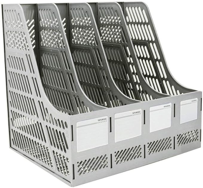 SAYEEC Sturdy Magazine Holder Organizer Desktop 4 Compartment File Holders Frames File Dividers Document Storage Rack Literature Organizer for Office Home School Gray