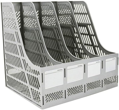 SAYEEC Sturdy Magazine Holder Organizer Desktop 4 Compartment File Holders Frames File Dividers Document Storage Rack Literature Organizer for Office Home School Gray