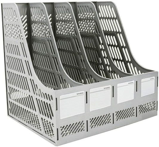 SAYEEC Sturdy Magazine Holder Organizer Desktop 4 Compartment File Holders Frames File Dividers Document Storage Rack Literature Organizer for Office Home School Gray