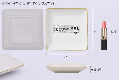 NZY Funny Engagement Gift for Bride,Future Mrs-Bride to Be-Newly Engaged-Bridal Shower Gifts for Her-Bachelorette Party Present for Women-Wedding-Ceramic Jewelry Tray Trinket Holder Ring Dish
