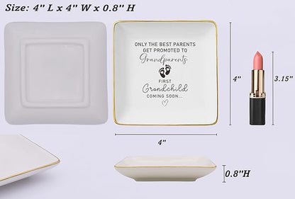 NZY First Time Grandparents-Jewelry Tray Christmas Gift for Woman-Pregnancy Announcement Gifts for Grandparents-First Newborn-New Baby Surprise-First Grandchild Coming Soon-Trinket Holder Ring Dish