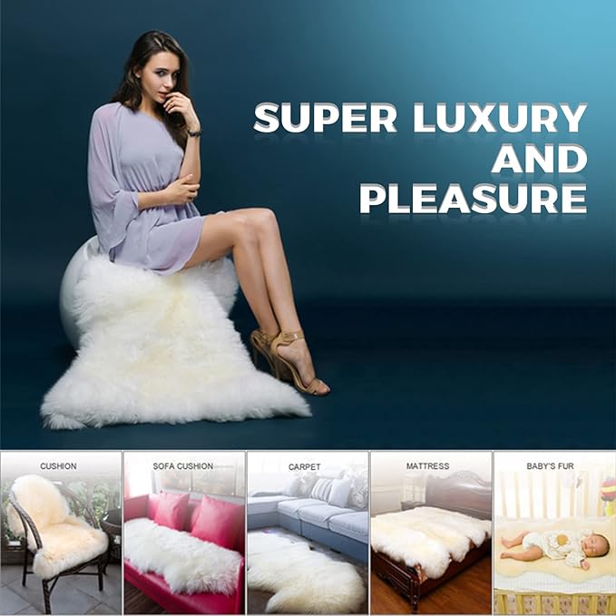 WL&ALLEN Large Sheepskin Rug Genuine Thick and Lush 3 Inch Pile，Luxury Australian Pelts |Large Sheepskin Wool Area Rugs (Single Pelt 2'6" x 3'7"，Ivory White)