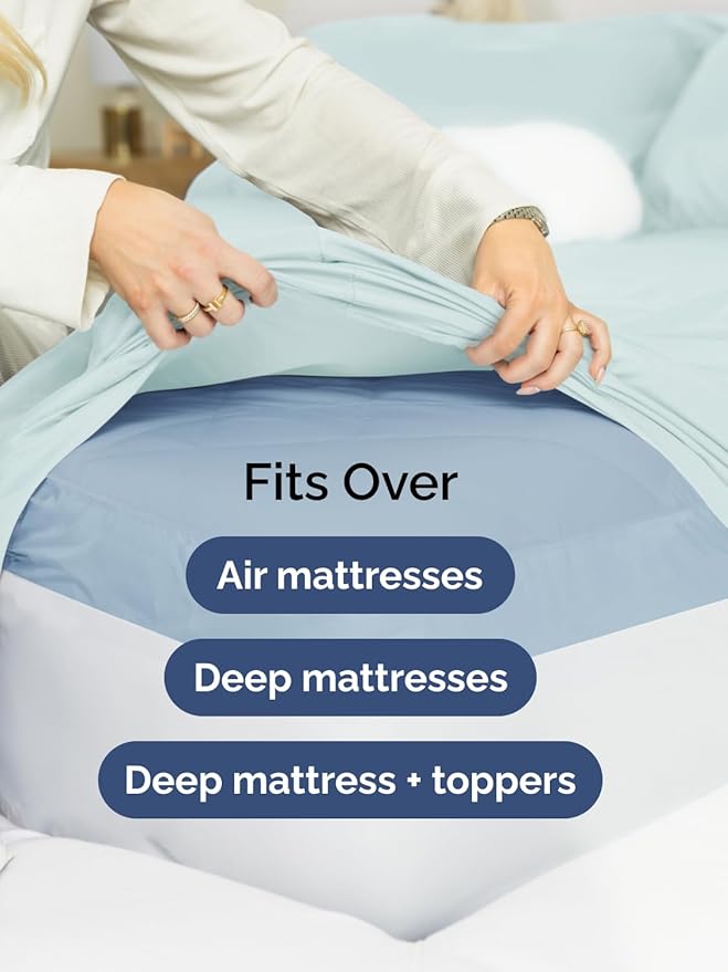 Extra Deep Twin XL Sheet Set - 4 Piece Breathable & Cooling Sheets - Hotel Luxury Bed Sheets Set - Easy & Secure Fit - Soft, Wrinkle Free & Comfy Sheets Set - Ice Blue Sheet Set w/Extra Deep Pockets