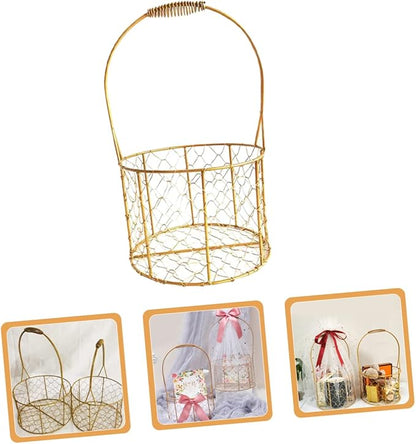 Decorative Round Wire Basket with Handle Versatile Storage for Fruits Flowers and Crafts Chic Iron Wire Basket for Weddings and Home Organization