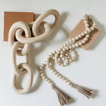 Hand-Carved Wood Chain, Natural Wood, Modern Farmhouse Decor