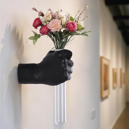 Unique Wall Sculptures, Hand Vases Home Decor, Wall Mount Art Sculpture, Unique Wall Art Statue, Funky Flower Vase Decorations, Modern Eclectic Hanging Decor,Glass Test Tube Vase (Black)