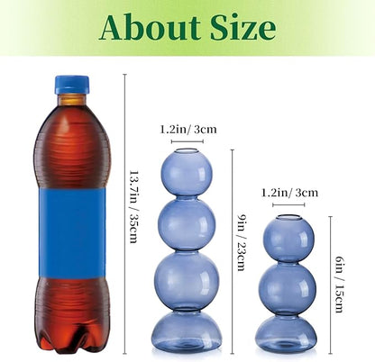 Glass Bubble Vases for Flowers, Hewory 2pcs Light Blue Unique Cute Single Flower Vase for Centerpieces, Funky Aesthetic Vase Skinny Bud Vase, Cool Groovy Decor for Living Room Bedroom Office Tabletop