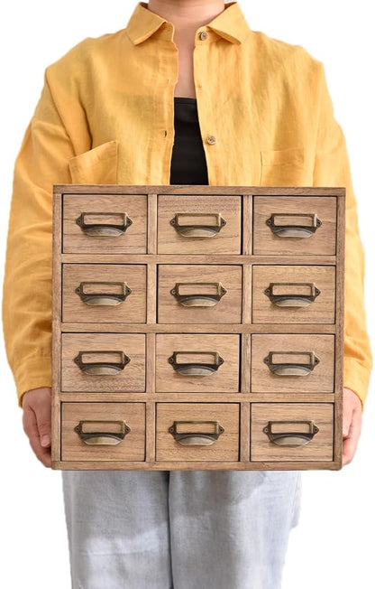 KIRIGEN Wooden Desk Storage Cabinet 12 Drawers Mini Chest with Metal Handles Desktop Organizer Storage Box for Home Office Dark Brown(12CG-DBR)