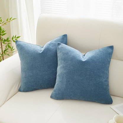 Sunday Praise Set of 2 Soft Chenille Cozy Throw Pillow Covers 20x20 Inch Solid Decorative Cushion Cases Farmhouse Accent Square Pillow Case for Couch Sofa Chair Bed Living Room Home Decor,Dusty Blue