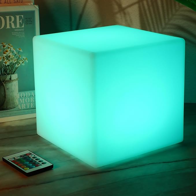 Frienda 4 Pcs Light up Cubes Cool Cosmic Cube Lights 16 Colors LED Mood Lamp Waterproof LED Light Cube for Nursery Home Patio Party Decor (8 Inch)
